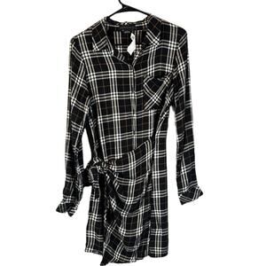 Sanctuary Black Plaid Wrap Style Long Sleeve Casual Shirt Dress Women Sz S